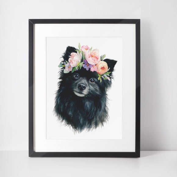 Watercolor Black Pomeranian Dog Portrait Art Print – Unframed Fine Art Poster - Picture 3 of 5